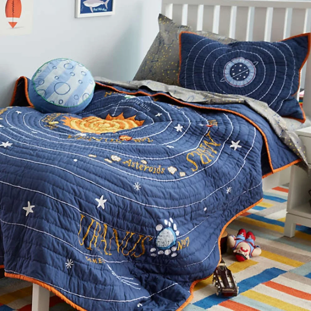 2017 Crate & Barrel Kids Land Of Nod Solar System Planet Twin Quilt Sham Navy - Picture 5 of 5